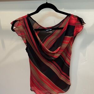 Paper Doll Red, Black & Beige Striped Blouse